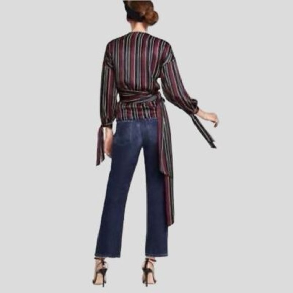 ZARA | Silky Satin Red Black Stripe Kimono Style Wrap - Picture 8 of 16